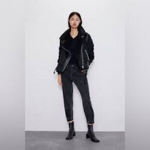Zara Double Faced suede Jacket Black size Large‎ nwt